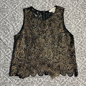 Black and Gold Appliqué Overlay Blouse